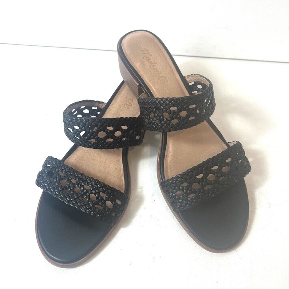 Madewell Shoes - Madewell Sandals Black Slip On Faux Leather Women's Sz 9 Low Heel Comfort Casual